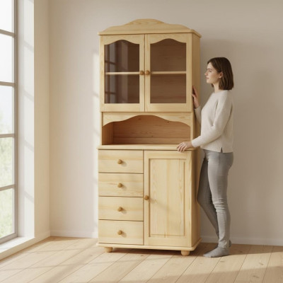 Keukenkast massief houten buffetkast dressoir handgemaakt massief meubilair vitrines.