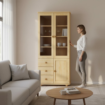 Vitrine Woonkamer Meubels Dressoir Hout Vitrines Glazen Kast Massief Hout