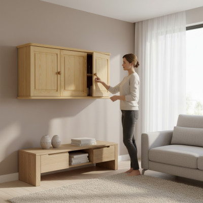 Wandkast Hangkast Opbergkast Keuken Bad Massief houten meubels Echt houten rek