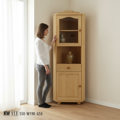 Glasvitrine Hoekvitrine Hoekkast Echt hout Massief hout Nieuw Vitrinekasten
