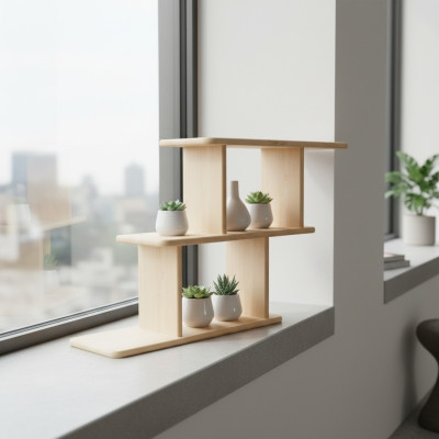 Handgemaakt opbergrek voor boeken in massief hout in de woonkamerwandplank.