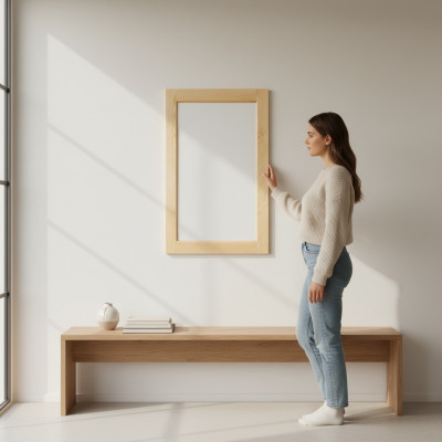 Handgemaakte spiegel van echt hout met een massief frame van dennenhout. Wandspiegel 50 * 80 cm. Nieuw.