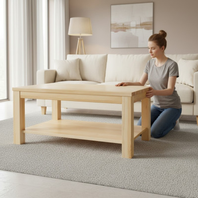 Houten salontafels van massief hout, woonkamermeubelen 120x70cm massieve tafels