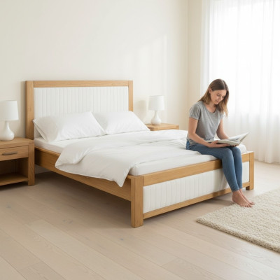 Echt houten bedden Houten bed Tweepersoonsbed Gestoffeerd bed met de hand gemaakt Echt houten bed Nieuw