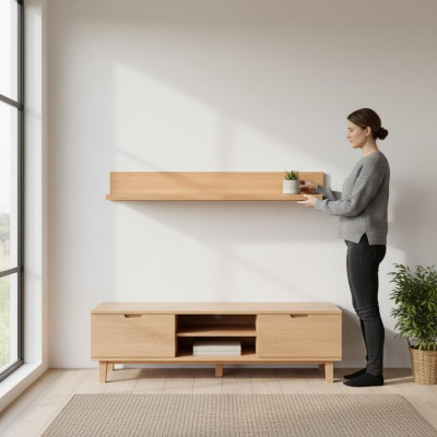 Houten boekenplank, handgemaakte plank voor thuis en kantoorinrichting.