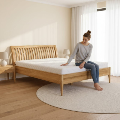 Houten bed tweepersoons bed echt hout slaapkamer hotel bedden 180x200cm eiken nieuw