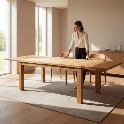 Uittrekbare eettafel Houten tafel Handgemaakt massief hout Nieuw 180x200cm