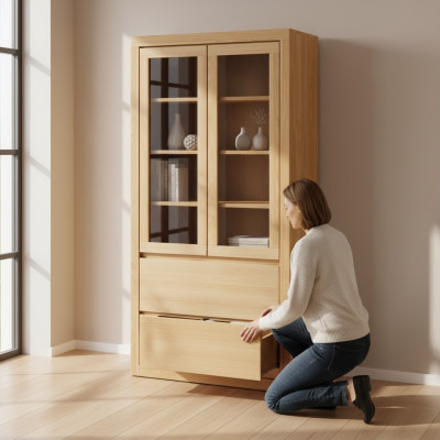 Moderne vitrinekast Vitrine Handgemaakt Massief houten kasten Eikenhout