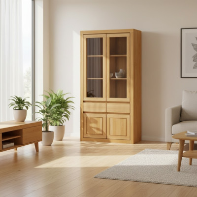 Moderne vitrine vitrinekast handwerk massief houten eiken kasten