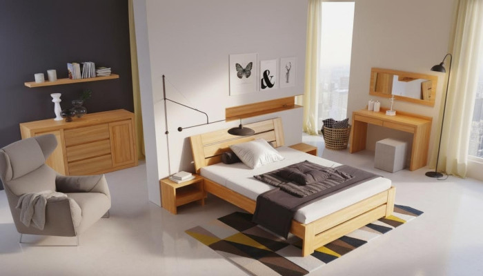 Slaapkamer meubels 3-delige set Bed Massief hout Nachtkastjes 2x Echt hout