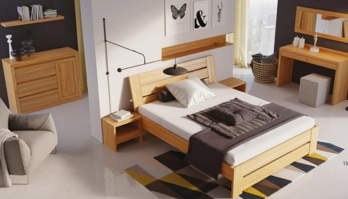 Slaapkamerset 5-delig. Bed 2x Nachtkastje + Kaptafel Spiegel Massief houten meubels Nieuw