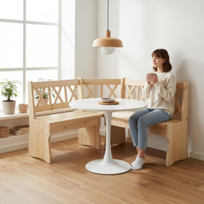 Hoekbank houten bank massieve banken keuken eetgedeelte echt houten meubels Nieuwe hoekbank
