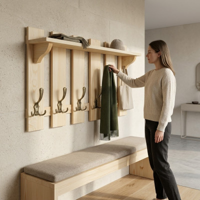Garderobe paneel 70x40 cm wandgarderobe garderobe massief grenen 6 haken