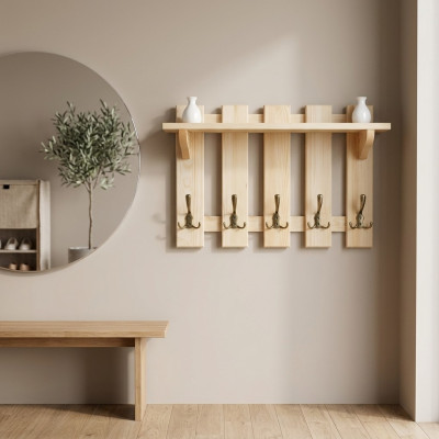 Garderobe paneel 70x40 cm wandgarderobe garderobe massief grenen 6 haken