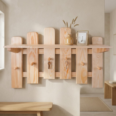 Garderobepaneel Wandgarderobe 6 Haken 70x48 cm gang kapstok massief grenen