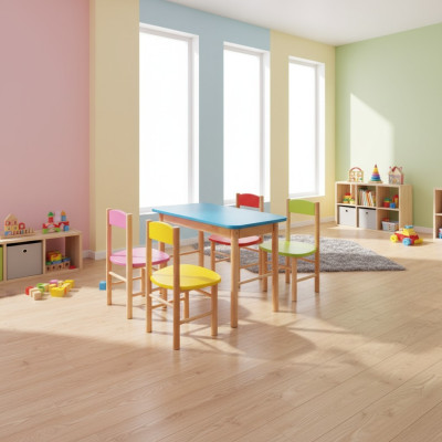 Kinderstoel set kinderkamer zithoek echt hout massief 5-delig Zitgroep Tafel