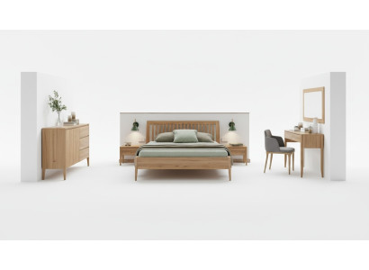 Echt houten slaapkamer 6-delige set 2x nachtkastje kaptafel ladekast spiegel