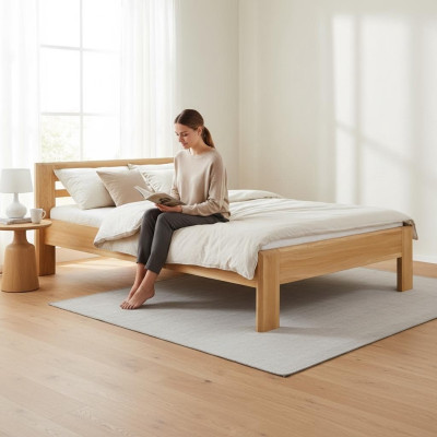 Bedden Houten bed Echt houten bed Hotel Design Stijl Massief 120x200 Slaapkamer