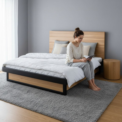 Modern bed van echt hout 160x200cm designbedden bedframe eiken stijl nieuw