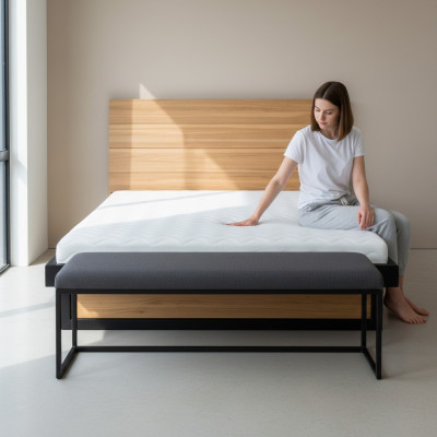 Modern bed Echte hout 140x200cm Design Bedden Bedframe Eiken Stijl Nieuw