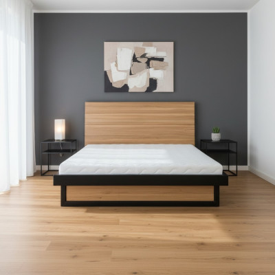 Modern bed Echte hout 140x200cm Design Bedden Bedframe Eiken Stijl Nieuw