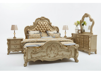 Bed + 2x bedside table 3-piece bedroom set Designer luxury bedroom Baroque