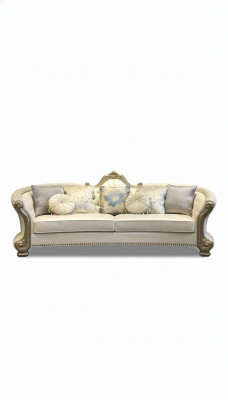 Ronde bank hout gesneden vierzits bank lederen Chesterfield woonkamer
