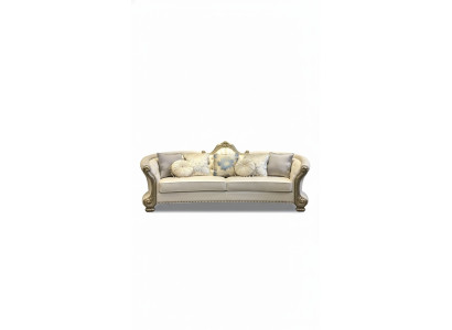 Ronde bank hout gesneden vierzits bank lederen Chesterfield woonkamer