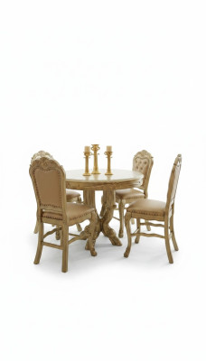 Eettafel 4x stoelen Klassiek eetkamerset 5-delig Set Ronde tafel