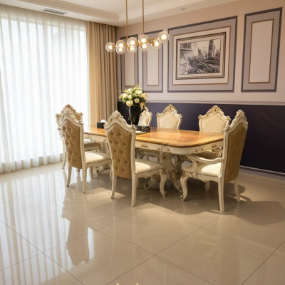 Koninklijke eetkamerset Barok Rococo tafel met 6 stoelen
