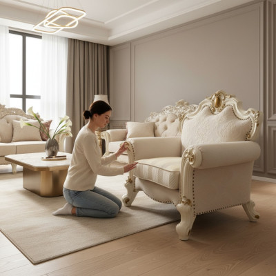 Textiel fauteuil 1-zits bank gestoffeerde banken Design Klassiek Luxe Barok