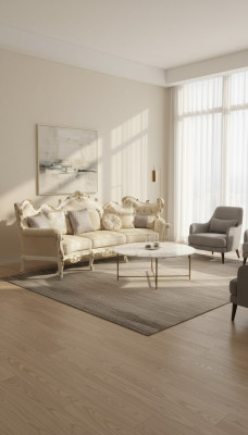 Exclusieve houten vierzits xxl bank in barok en rococo stijl met textielen bekleding en ronde vorm.