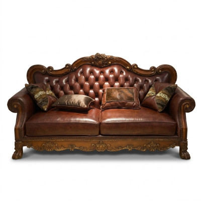 Leren bank Barokstijl Rococo leren bank bank bekleding zitplaats 3-zits driezitter