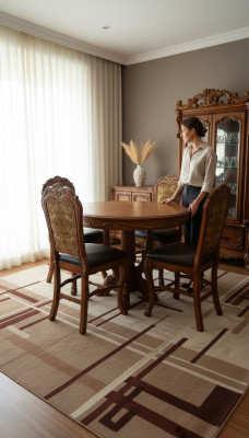 Ronde eetkamertafel + 4 stoelen stoelset decoratie set ronde tafel houten tafels