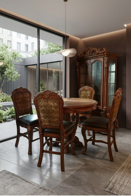 Ronde eetkamertafel + 4 stoelen stoelset decoratie set ronde tafel houten tafels