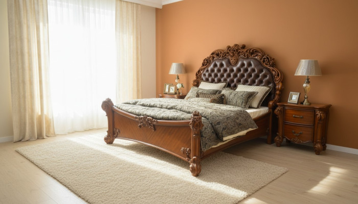 Slaapkamerset Bed + 2x Nachtkastje Chesterfield Hout Leer Bedden Bekleding