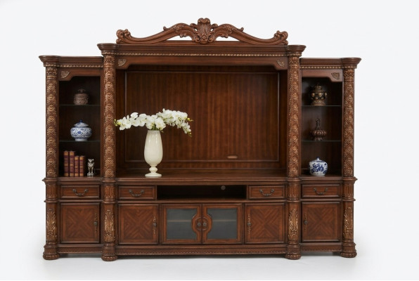 TV muur klassiek woonkamer echt handgemaakt houten vitrinekast