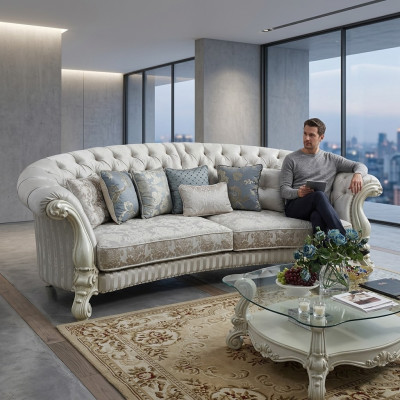 Klassieke vierzits woonkamer bankstel stof barok rococo luxe sofa