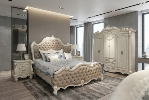 Bed + 2x Nachtkastje 3-delige slaapkamerset Luxe Designer Slaapkamer