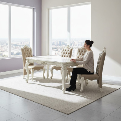 Eetkamer set Barok-Rococo eettafel x6 Chesterfield leren stoelen