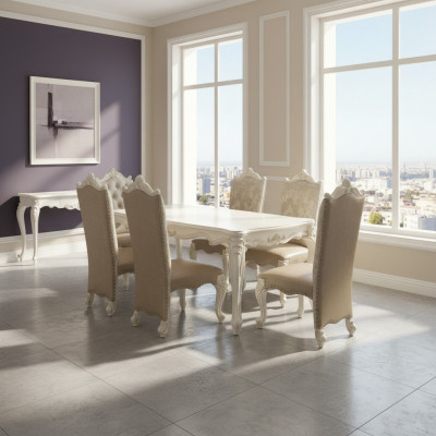 Eetkamer set Barok-Rococo eettafel x6 Chesterfield leren stoelen