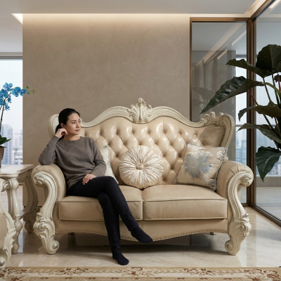 Luxe 2-zitsbank gestoffeerde bank leren bankstel Chesterfield Barok