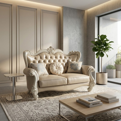 Luxe 2-zitsbank gestoffeerde bank leren bankstel Chesterfield Barok