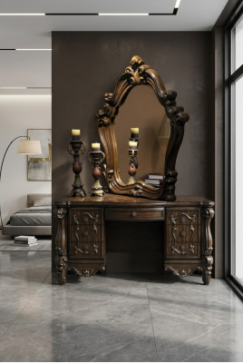 Gesneden barok meubilair kaptafel kruk spiegel slaapkamer commode 3-delige