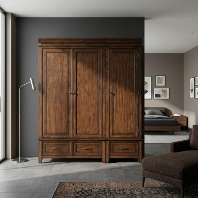 Kast 2x kledingkast Houten kast Massief bruin Houten kasten Slaapkamer