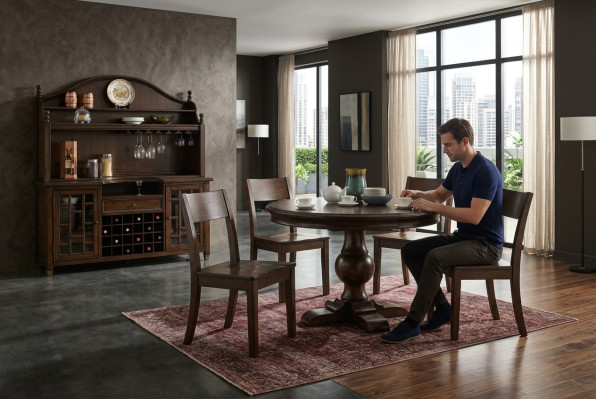 Ontwerp Ronde Tafel 4x Stoelen Eetkamer Zitplaatsen Ronde Tafel Set Hout 5-delig Set