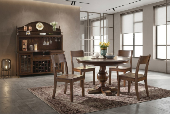 Ontwerp Ronde Tafel 4x Stoelen Eetkamer Zitplaatsen Ronde Tafel Set Hout 5-delig Set