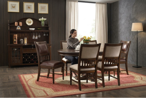 Houten design eetset voor de woonkamer Tafel 6x Stoel Set gestoffeerd 7 st.