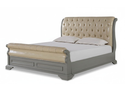 Chesterfield Design Bed Grijs 180x200 Tweepersoonsbed Bedden Gestoffeerd Leren Bed Meubels