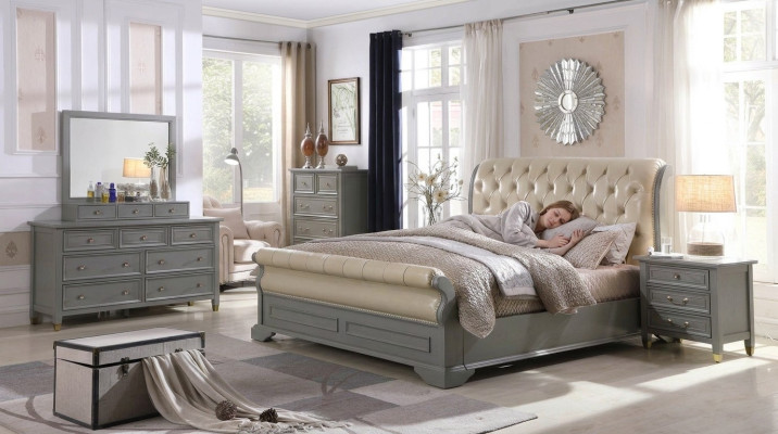 Slaapkamer set Ontwerper Luxe Houten Meubels 180x200cm Bed 2x Nachtkastje 3-delig.